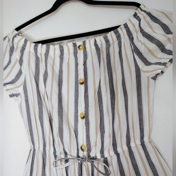 off-shoulder midi dress asymmetrical ruffle vertical lines, large, cotton blend. - Picture 6 of 16